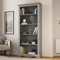 Corona Grey Tall Bookcase - Mexican Solid Pine