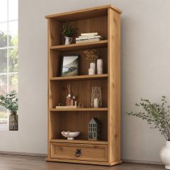 Corona 1 Drawer DVD Rack Storage Bookcase Mexican Solid Pine