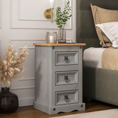Corona Grey Bedside 3 Drawer Table Chest of Drawers - Mexican Solid Pine