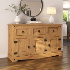 Corona Sideboard 3 Door 3 Drawer Large, Mexican Solid Pine