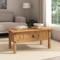 Corona 1 Drawer Coffee Table, Mexican Solid Pine