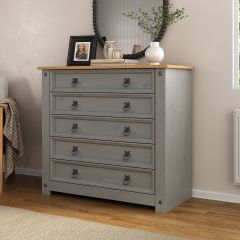 Corona Grey 5 Drawer Chest of Drawers Mexican Solid Pine