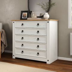 Corona White 5 Drawer Chest of Drawers Mexican Solid Pine