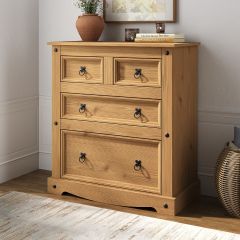 Corona 2 + 2 Drawer Chest of 4 Drawers - Mexican Solid Pine