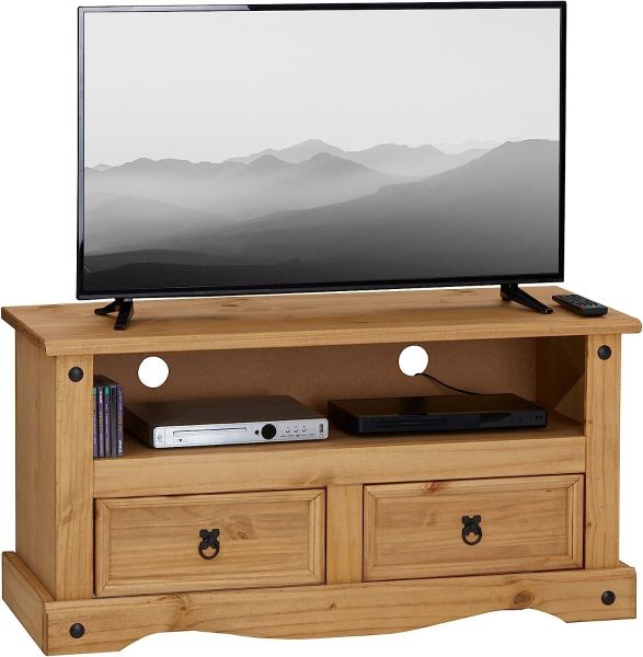 Corona 2 Drawer Flat Screen TV Unit - Mexican Solid Pine