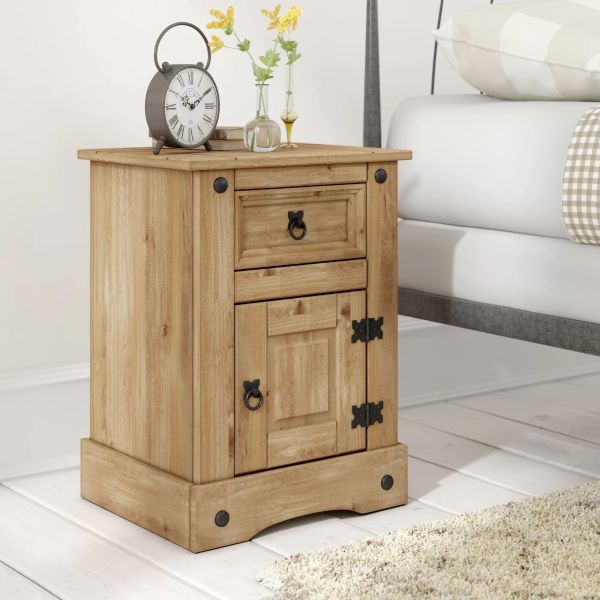 Corona 1 Drawer 1 Door Bedside Table Chest of Drawers - Mexican Solid Pine