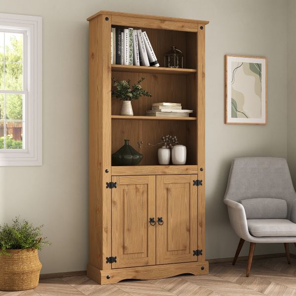 Corona 2 Door Bookcase - Mexican Solid Pine