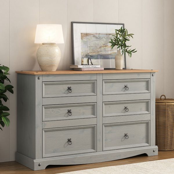 Corona Grey 6 Drawer Chest of Drawers - Mexican Solid Pine