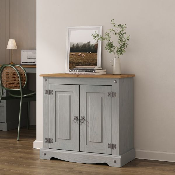 Corona Grey Cupboard 2 Door Small Sideboard - Mexican Solid Pine