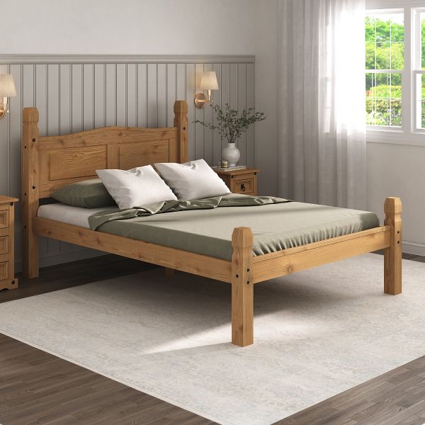 Corona Double Bed Frame 4ft 6 Low Foot End, Mexican Solid Pine