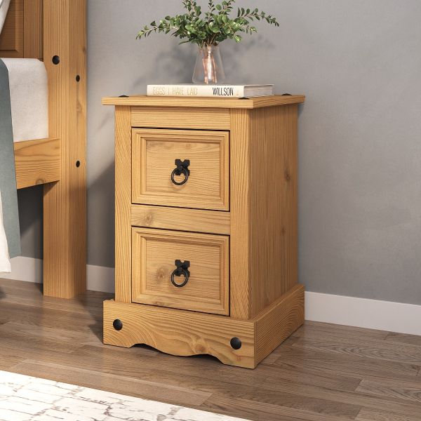 Corona 2 Drawer Bedside Table Chest of Drawers - Mexican Solid Pine