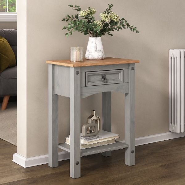 Corona Grey Console Table 1 Drawer Hall Mexican Solid Pine
